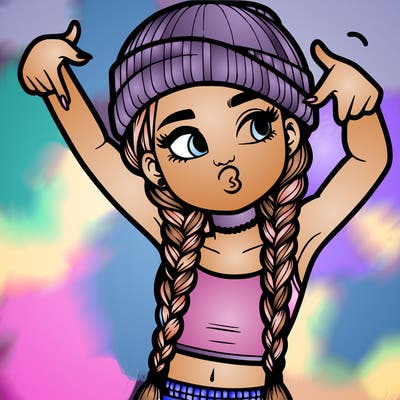realistic teenage girl with braids and a beanie and crop top doing 🫶🏼