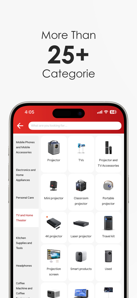 Mobile interface of the Jomla app showcasing over 25 shopping categories and electronic products