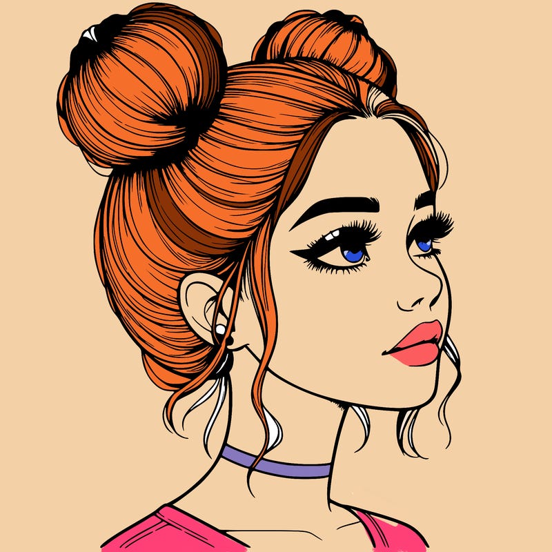 realistic girl with buns on the top of her head