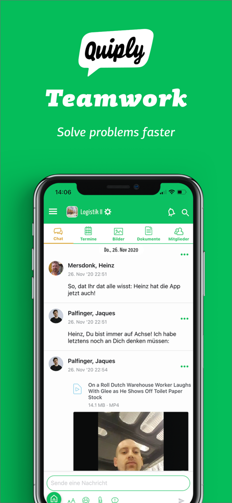 Quiply app chat interface for internal team communication and problem solving