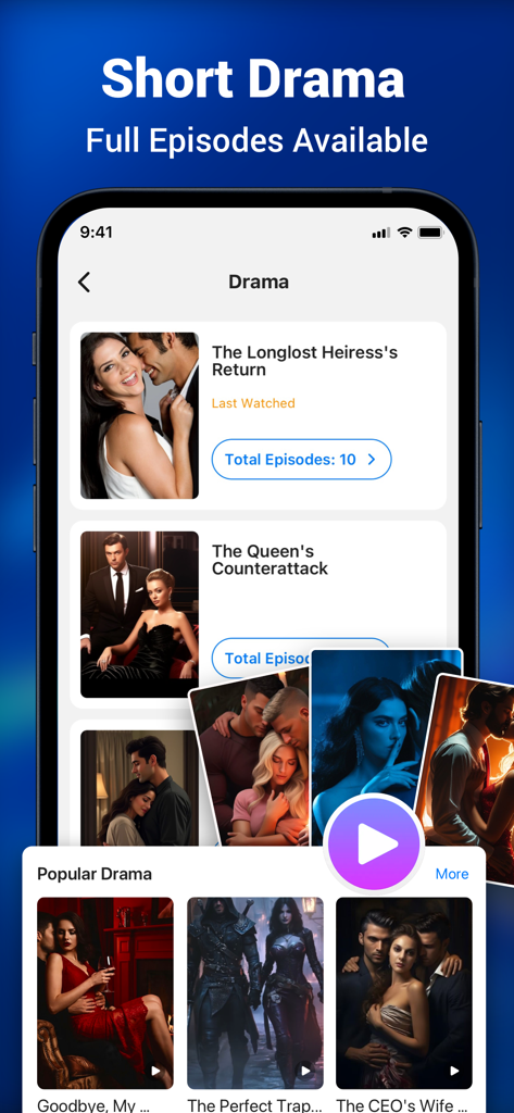 La interfaz de la aplicación Shark QR mostrando una biblioteca de miniseries y sketches disponibles para entretenimiento.