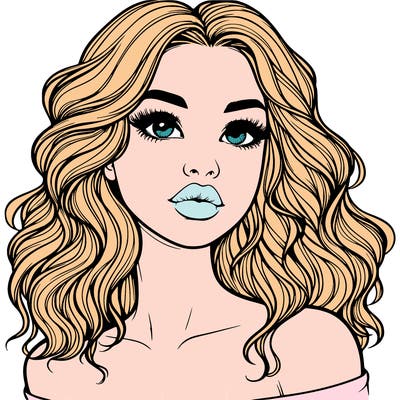 realistic girl with wavy hair and lips