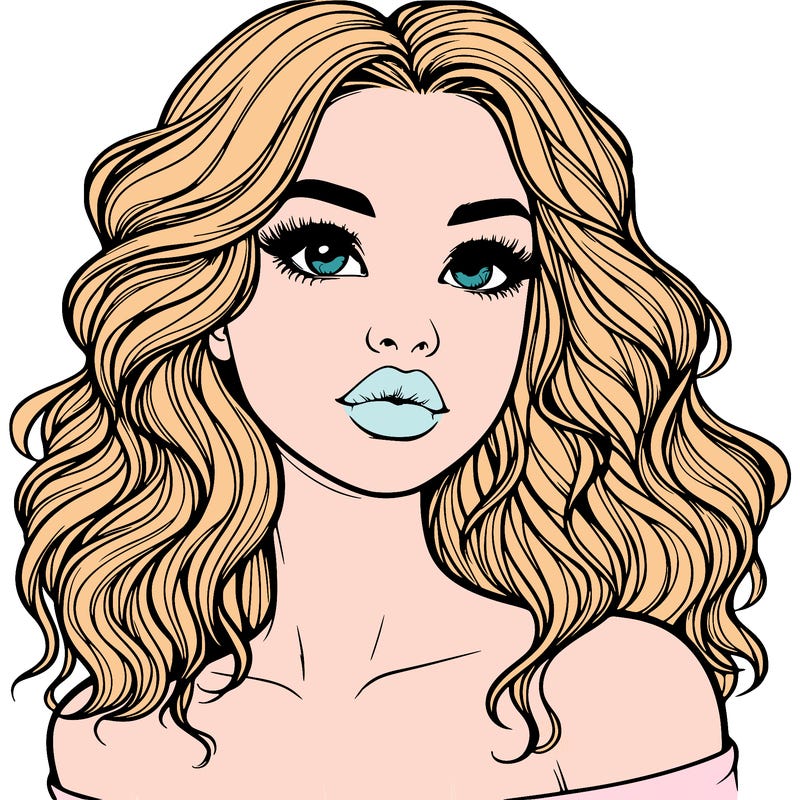 realistic girl with wavy hair and lips