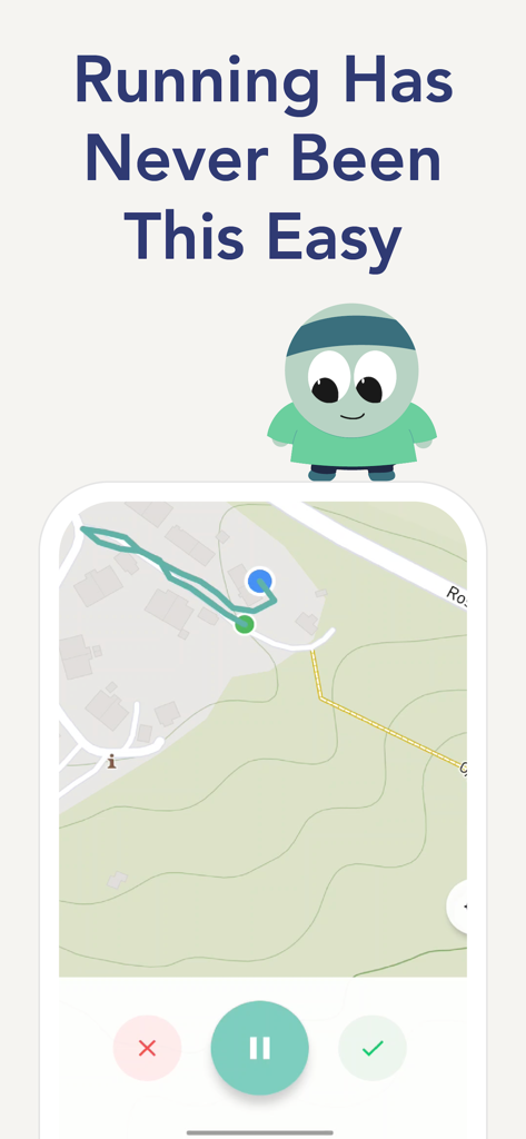 Pipo AI - Workouts & Diet Pal - Pipo AI running tracker screen showing a route map and cute pet mascot