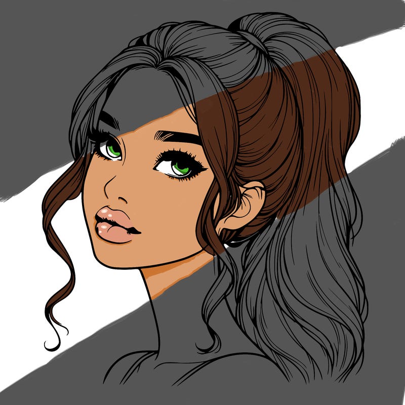 realistic girl with a ponytail on her hair and lips