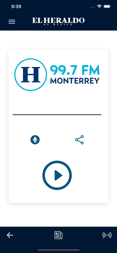 El Heraldo de México - Radio streaming screen for 99.7 FM Monterrey in the El Heraldo de Mexico app