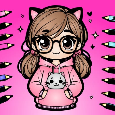 little girl with glasses and a cat hoddy