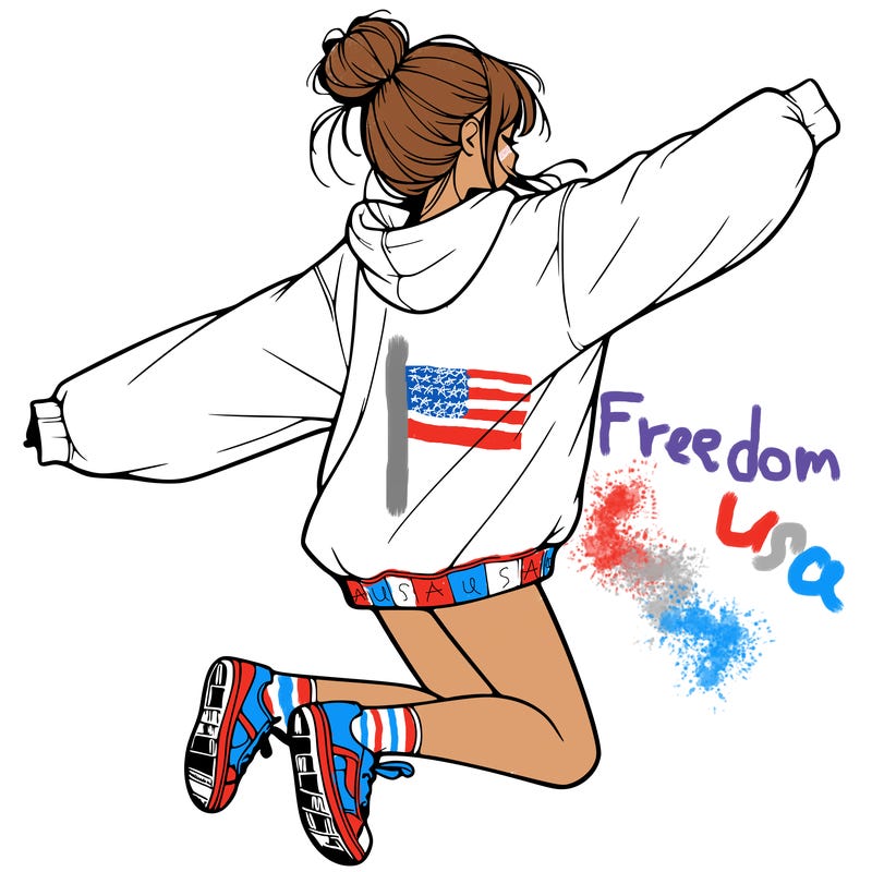 realistic girl jumping with a bun and oversized sweatshirt