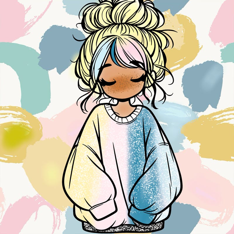 girl with baggy sweatshirt and messy bun