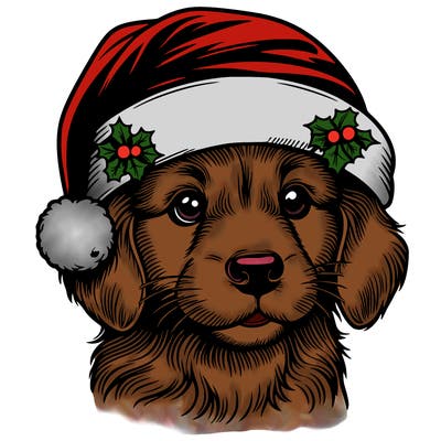 realistic dog wearing a santa hat