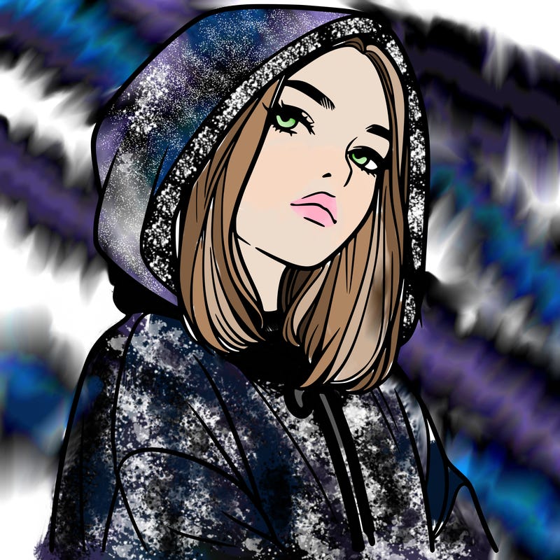 a realistic girl in a hoodie