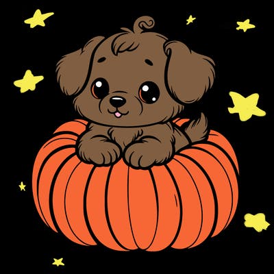 cute little puppy in a pumpkin