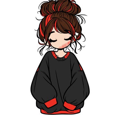 girl with baggy sweatshirt and messy bun