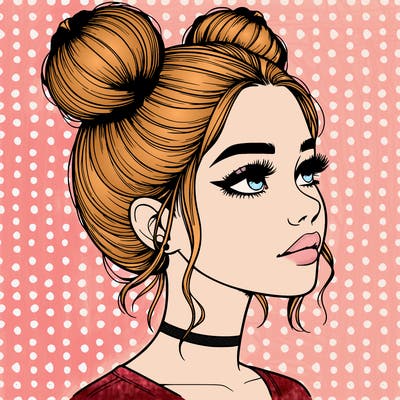 realistic girl with buns on the top of her head