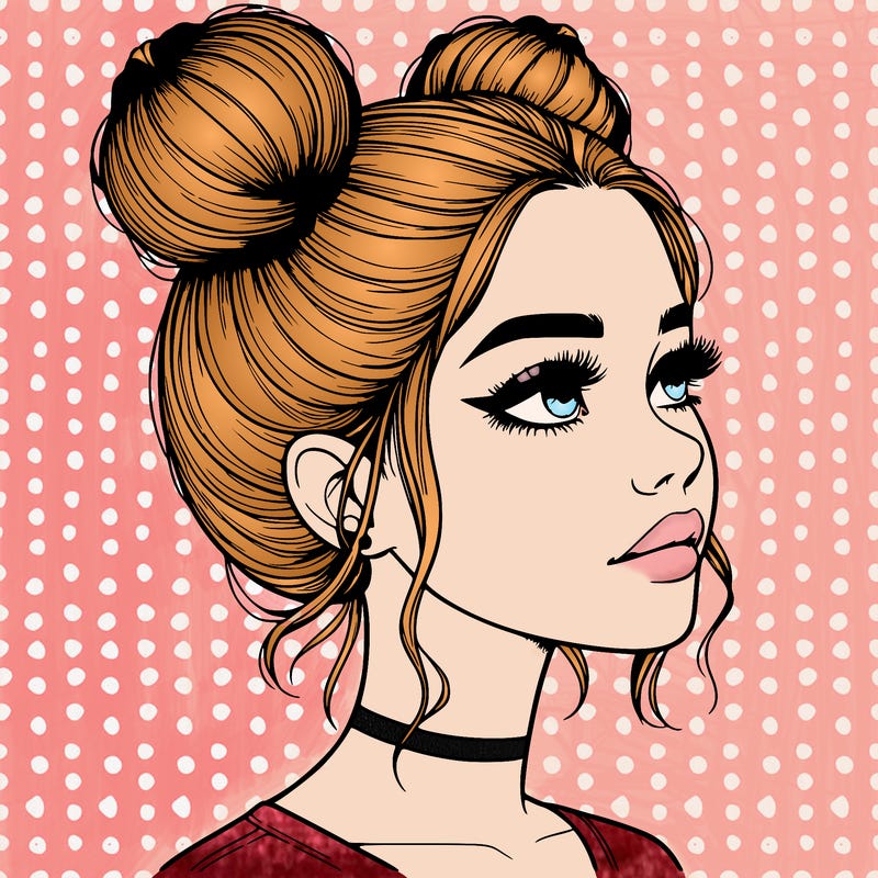 realistic girl with buns on the top of her head