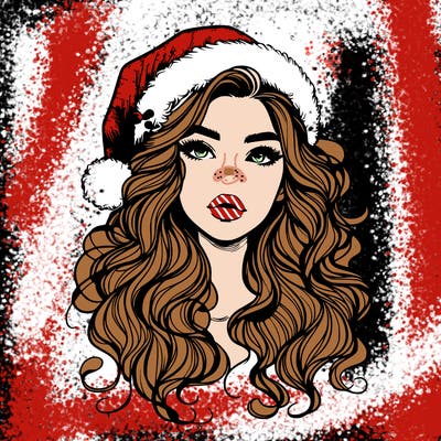 realistic christmas girl with wavy hair and lips