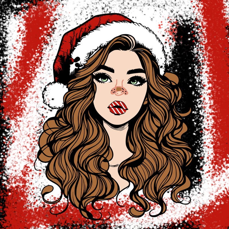 realistic christmas girl with wavy hair and lips
