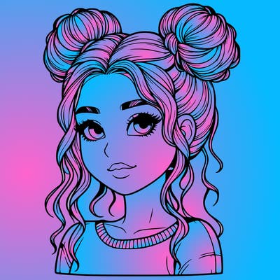 realistic girl with two buns in her hair