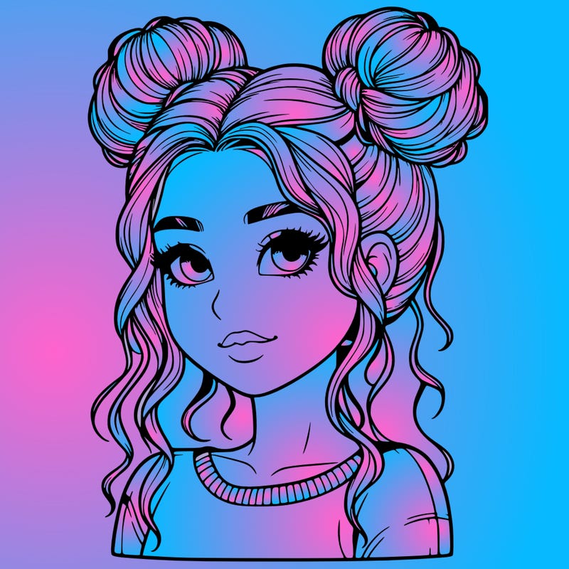 realistic girl with two buns in her hair