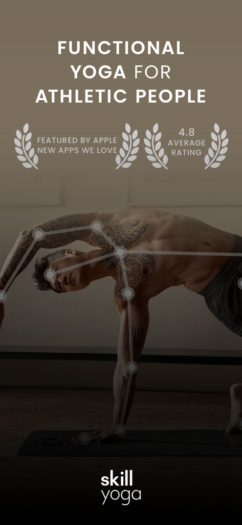Skill Yoga - Train Mind & Body - Pantalla de la aplicación Skill Yoga mostrando yoga funcional para personas atléticas con una alta calificación de usuario