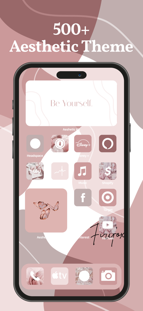 aesthetic kit: widgets, themes - カスタムアプリアイコンとモチベーションを高めるウィジェットを備えた、ベージュとピンクの美的テーマのカスタマイズされたiPhoneホーム画面