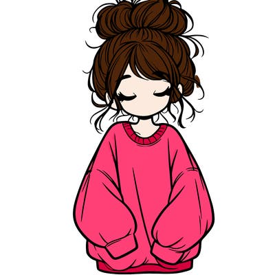 girl with baggy sweatshirt and messy bun