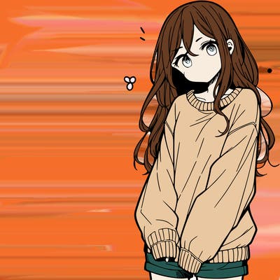 manga teen girl  in a sweater and baggy pants