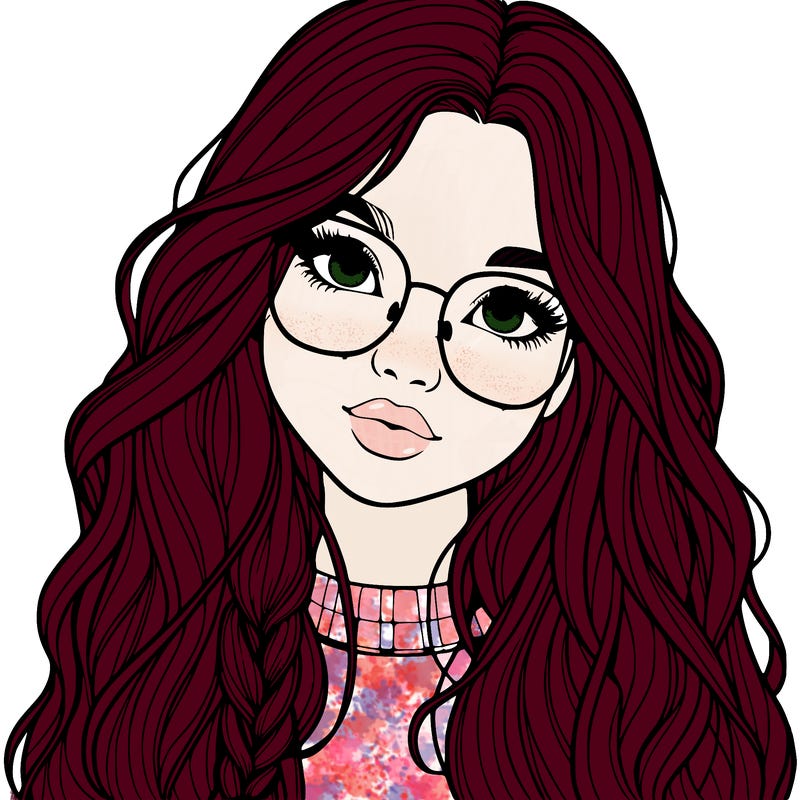 girl with long hair and freckles and glasses realistic