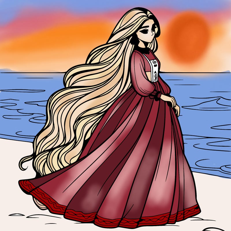 𝓐 𝔀𝓸𝓶𝓪𝓷 𝔀𝓪𝓵𝓴𝓲𝓷𝓰 𝓸𝓷 𝓽𝓱𝓮 𝓫𝓮𝓪𝓬𝓱 𝔀𝓲𝓽𝓱 𝓵𝓸𝓷𝓰 𝓯𝓵𝓸𝔀𝓮𝔂 𝓱𝓪𝓲𝓻 𝓪𝓷𝓭 𝓪 𝓵𝓸𝓷𝓰 𝓪𝓷𝓭 𝓹𝓾𝓯𝓯𝓮𝔂 𝓭𝓻𝓮𝓼𝓼