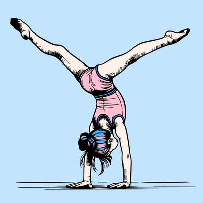 realistic gymnastic hand stand girl in four splits