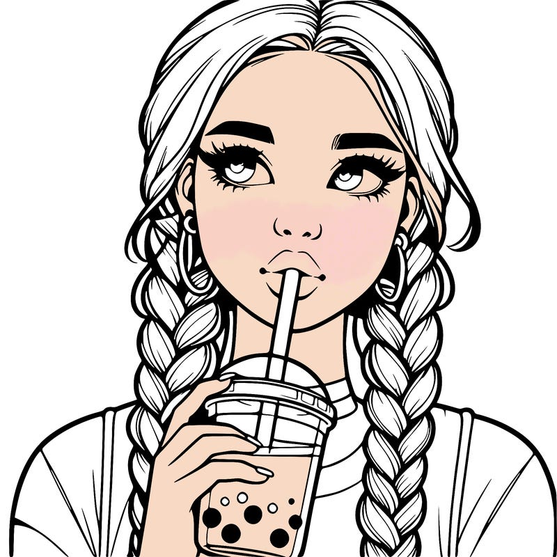 realistic girl with braided hair drinking boba