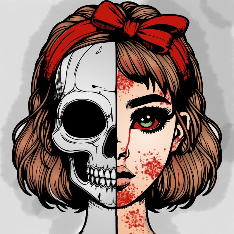 realistic girl with half skull mask