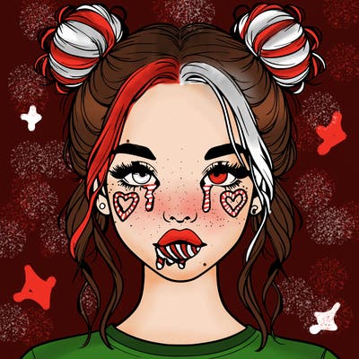 realistic girl with two buns in hair and lips