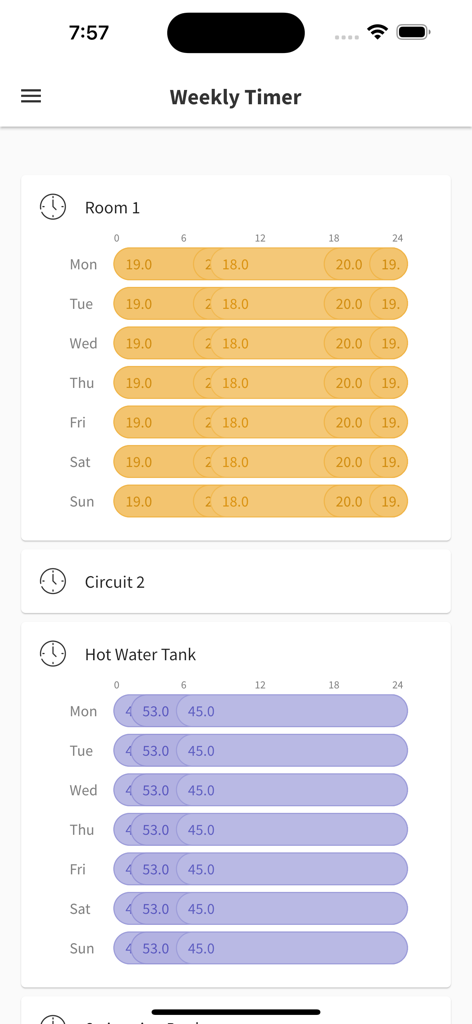 CSNET Home - CSNET Home app weekly timer for room temperature and hot water tank