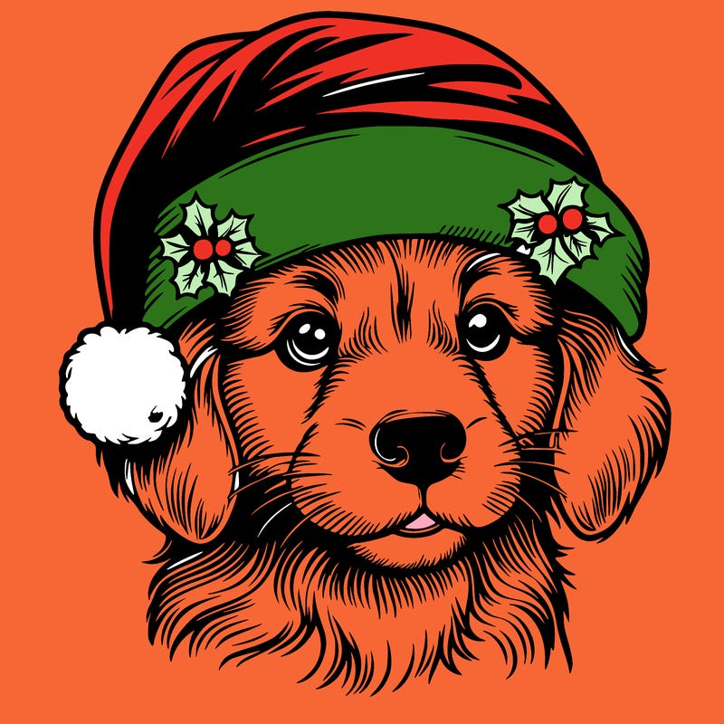 realistic dog wearing a santa hat
