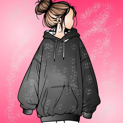 realistic girl with a oversized sweatshirt on and a bun