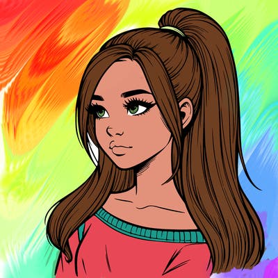 realistic girl with a high ponytail