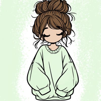 girl with baggy sweatshirt and messy bun
