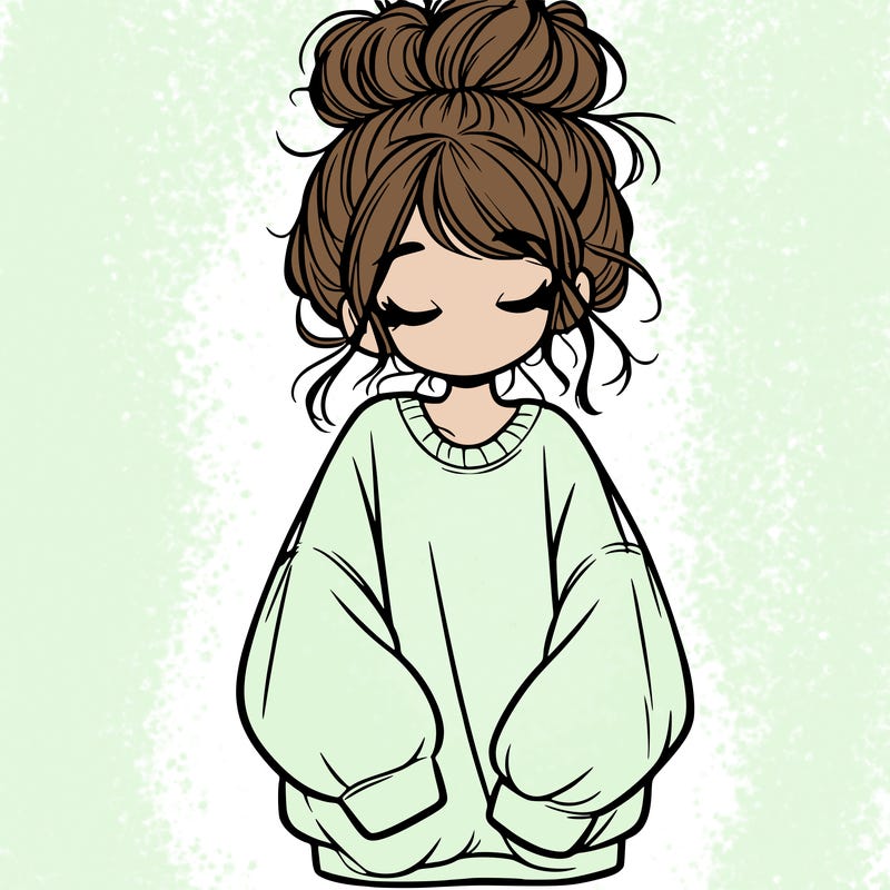 girl with baggy sweatshirt and messy bun