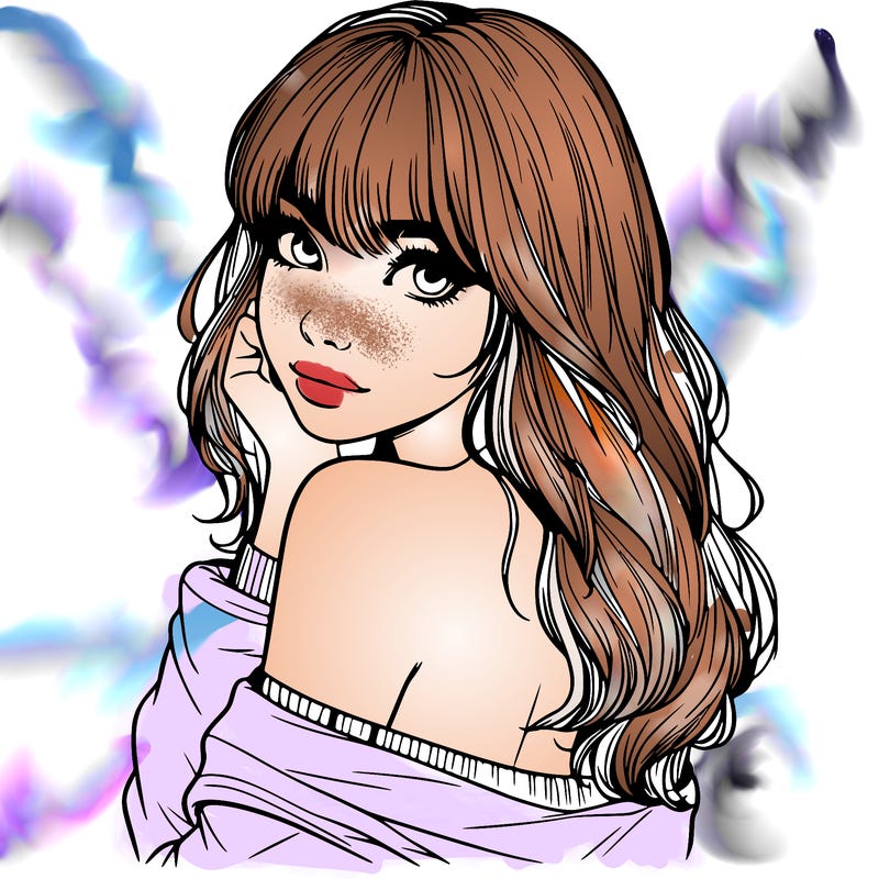 realistic girl with bangs looking over her shoulder