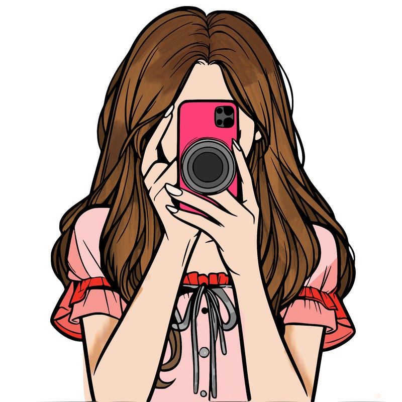 a realistic girl holding her phone taking pictures