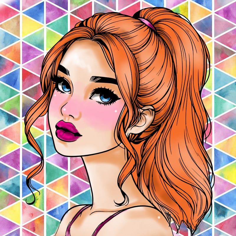 realistic girl with a ponytail on her hair and lips