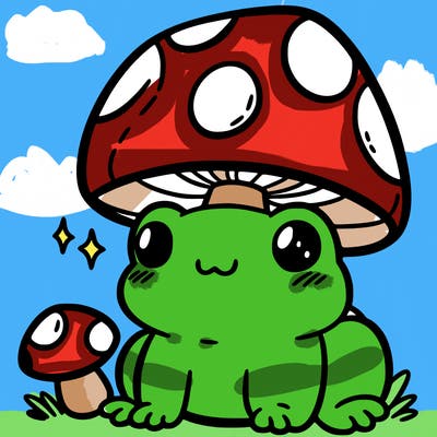 a cute frog with a mushroom hat