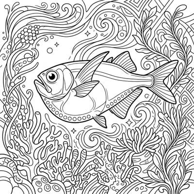 Explore the enigmatic beauty of the deep sea with this intricate coloring page featuring a fascinating Deep-Sea Hatchetfish. Its unique features and elaborate underwater environment offer a captivating coloring experience for all ages.