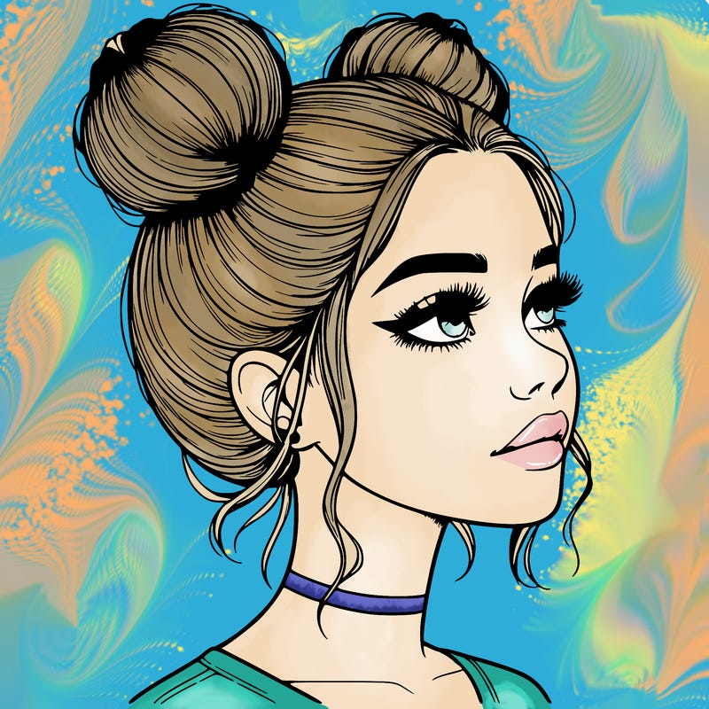 realistic girl with buns on the top of her head