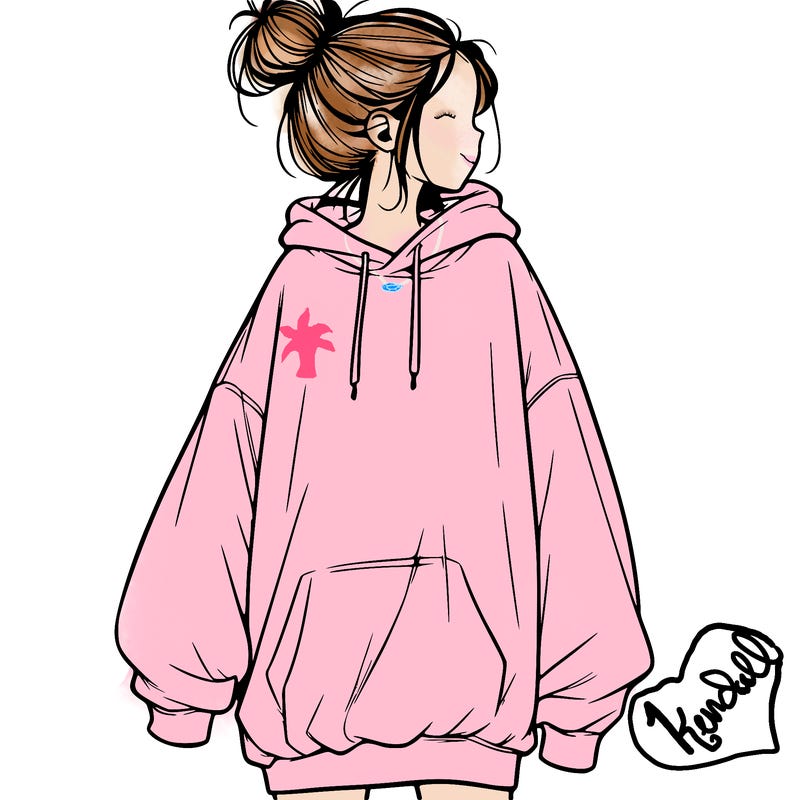 realistic girl with a oversized sweatshirt on and a bun