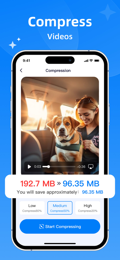 Interface de l'application Deep Cleaner montrant la compression vidéo pour économiser l'espace de stockage du téléphone