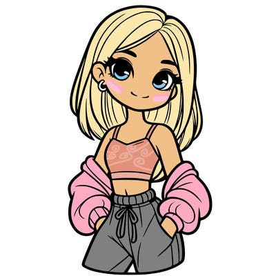 girl with crop top and sweat pants