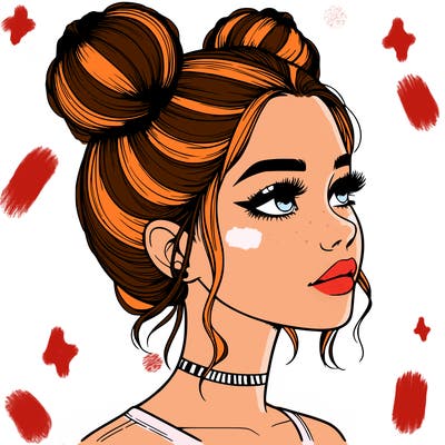 realistic girl with buns on the top of her head