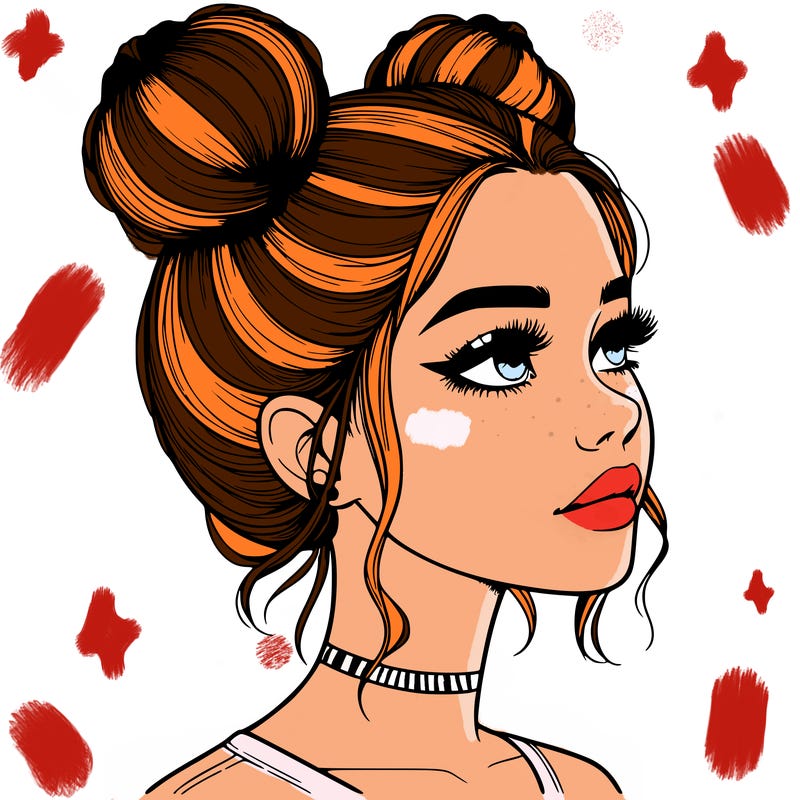 realistic girl with buns on the top of her head